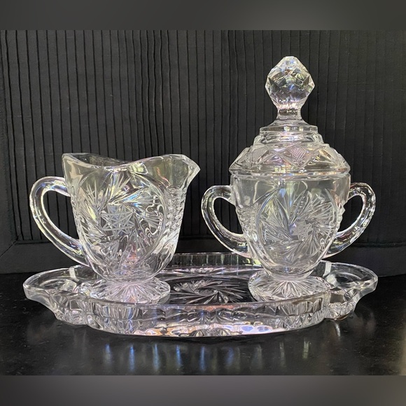 Crystal Clear Industries Other - Sugar Creamer Set with Tray - Crystal Clear Industries/Poland -Hand Cut Crystal